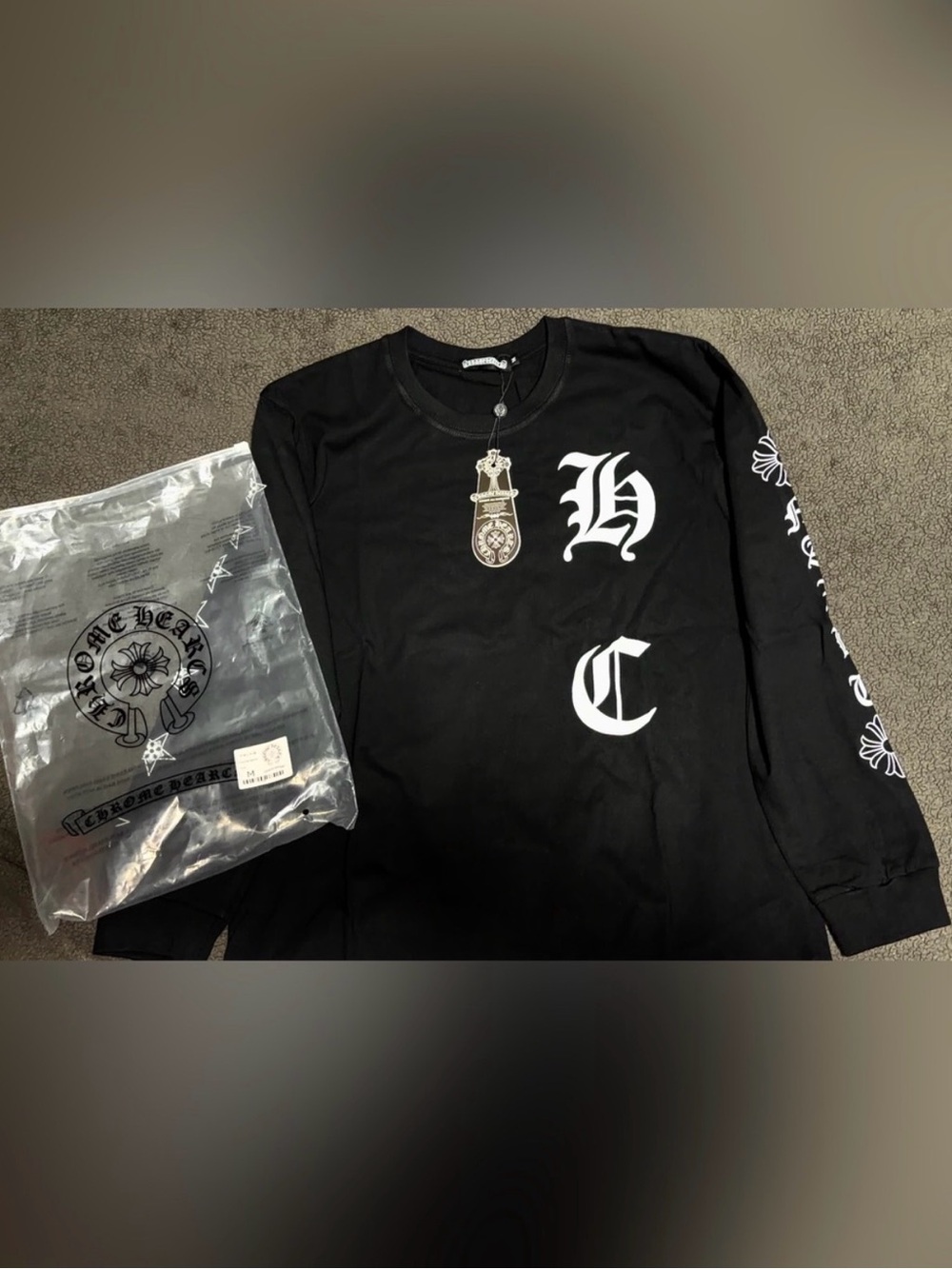 Chrome Hearts Black Long Sleeve Shirt with White Gothic HC Motif